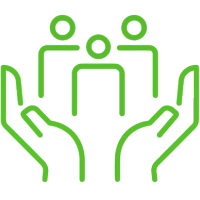 Icon with 3 people in open hands to denote community