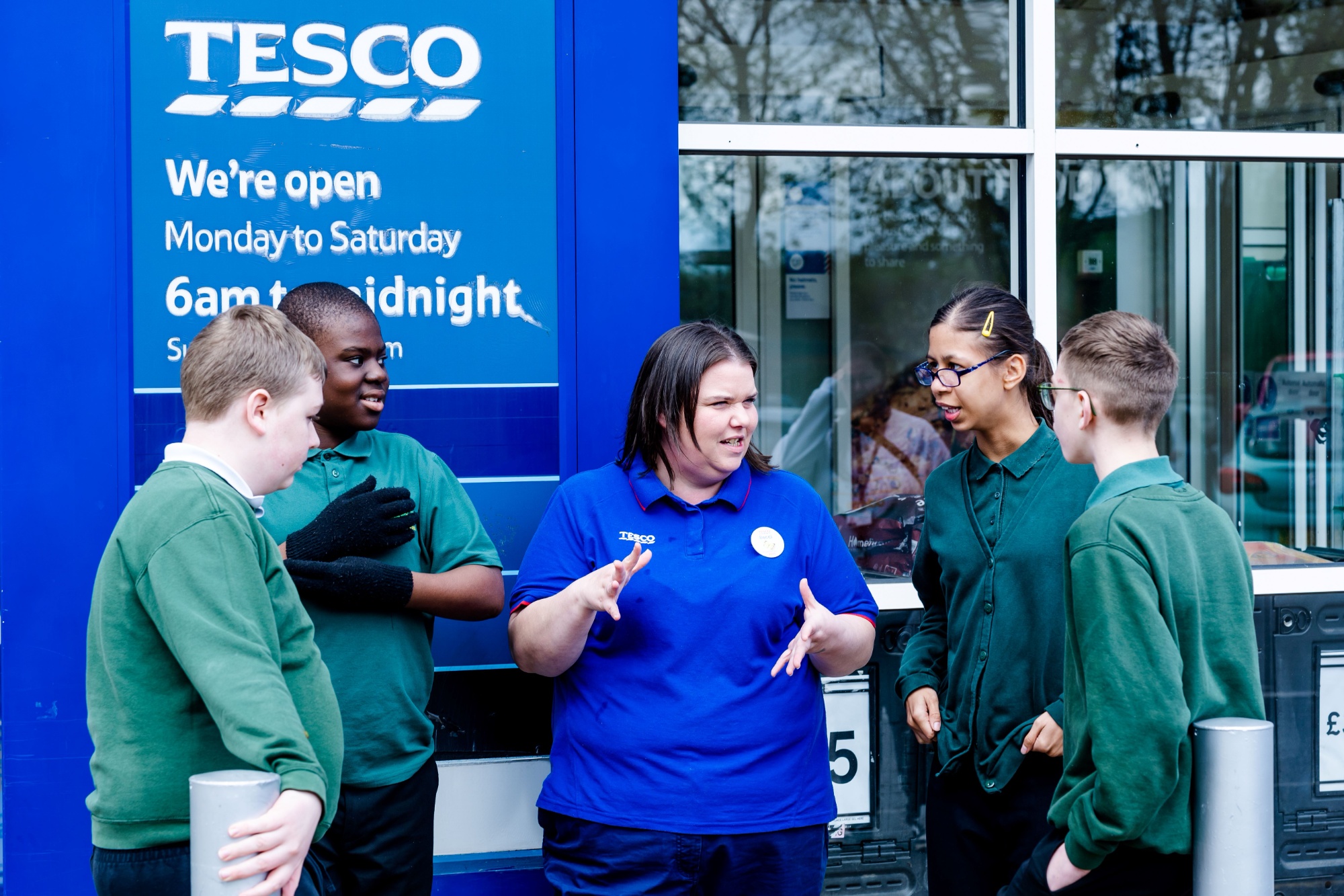 Four students from Daventry Hill School doing work experience at Tesco