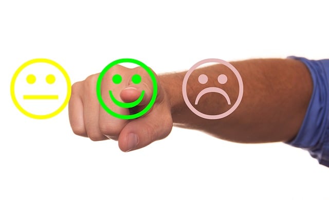 Picture of a range of faces to indication high or low satisfaction