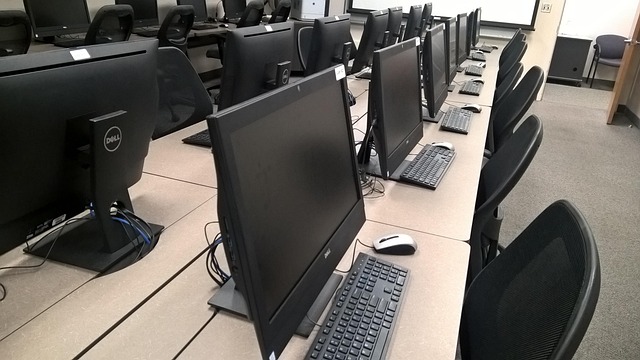 Bank of computers in a classroom